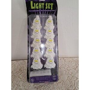 Vtg 90s Halloween Ghost Light String 10 Lights Set Fun World Spooky Blow Mold